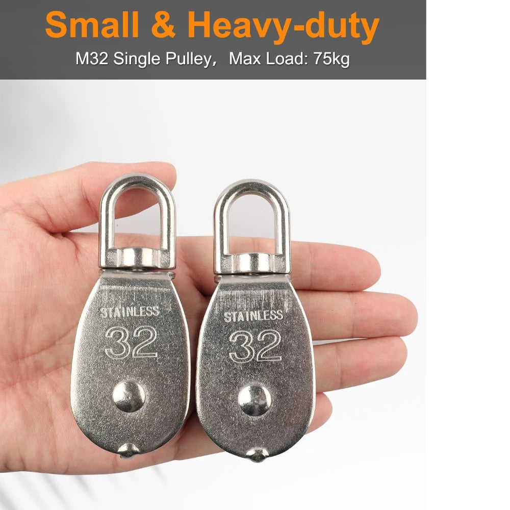 10Pcs M32 304 Stainless Steel Swivel Pulley Block 360° Ring Swivel Pulley Block Richie's