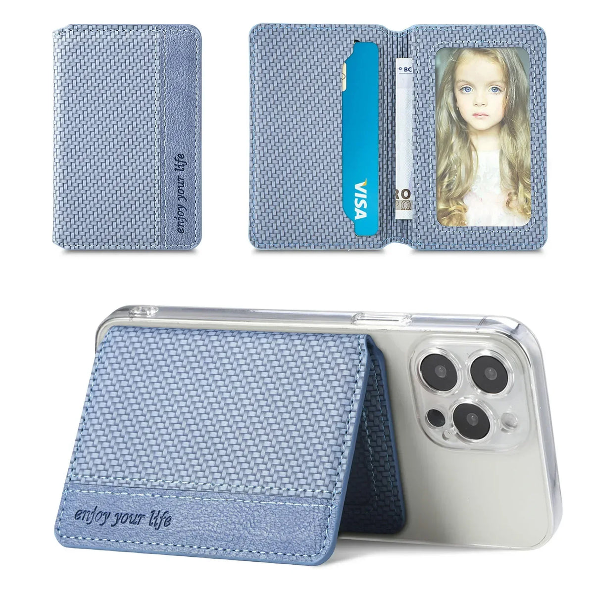 PU Leather Phone Card Holder Adhesive Wallet & Stand Phone Card Wallet Richie's Blue China Mainland