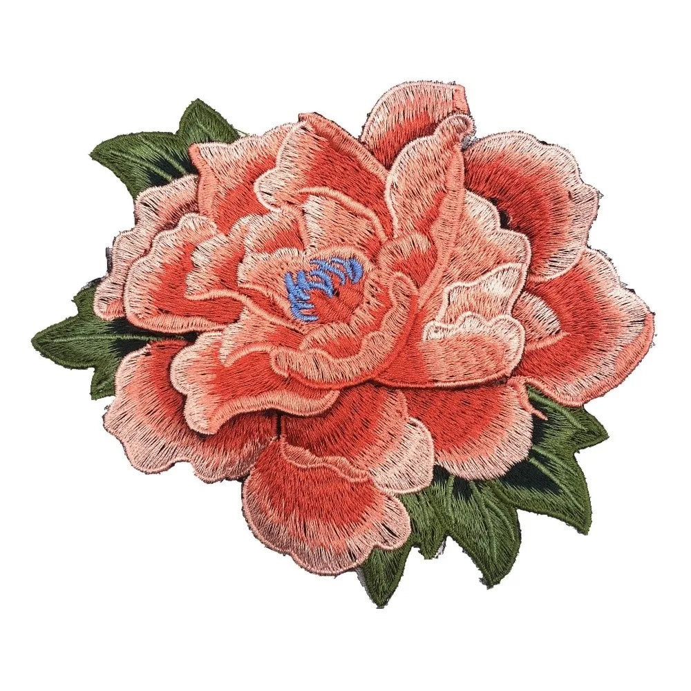 3D Peony Embroidery Patch Ethnic Floral Sew-On Appliqué Embroidery Patch Richie's Orange