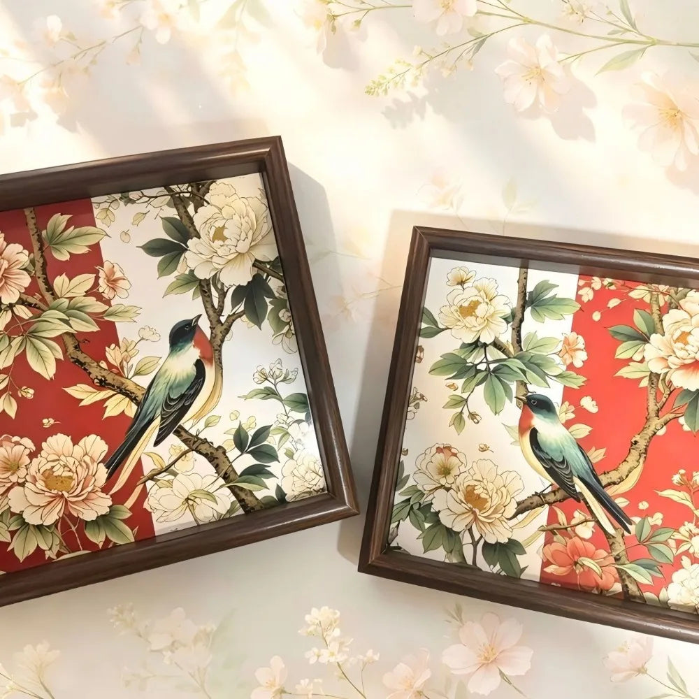 Wooden Lotus Floral Decorative Tray 20cm Square Set of 2 Decorative Wood Tray Richie's B