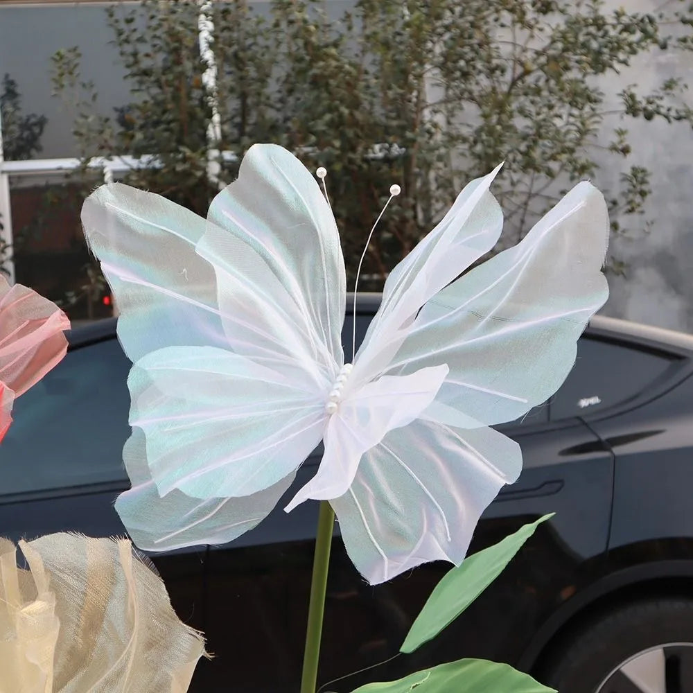 50cm Giant 3D Silk Gauze Artificial Butterfly Wedding Decor Party Decoration Prop Richie's white-style1