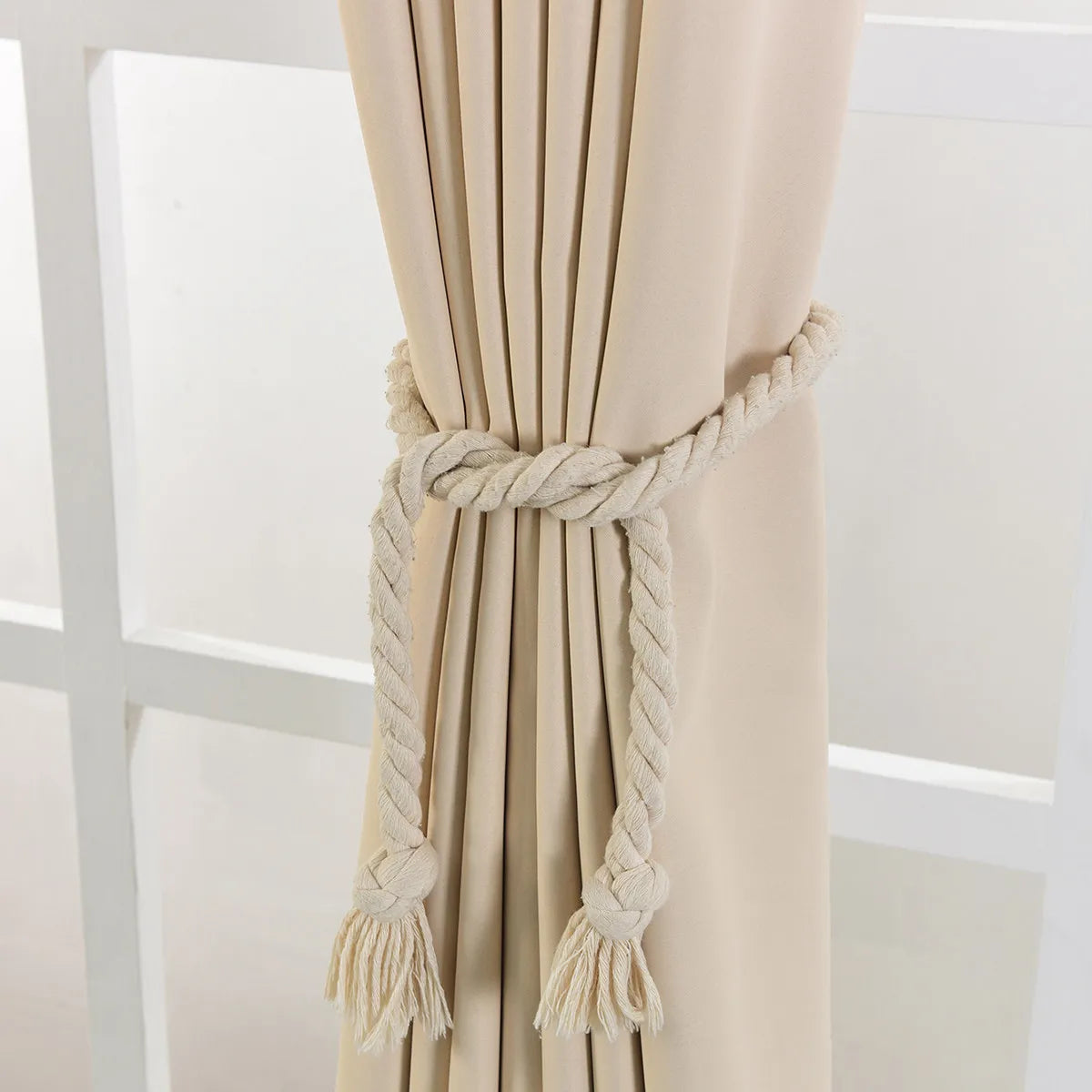 Nautical Rope Curtain Tiebacks Beige Cotton Pair – Heavy Duty Curtain Tiebacks Richie's Default Title