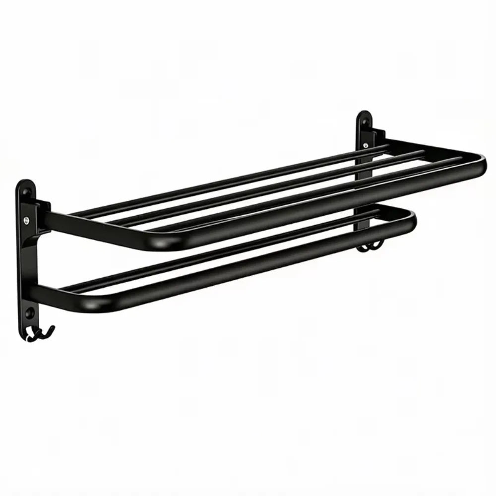 Foldable Aluminum Towel Rack Wall Mount Matte Black Rustproof Wall Towel Rack Richie's Black 40cm