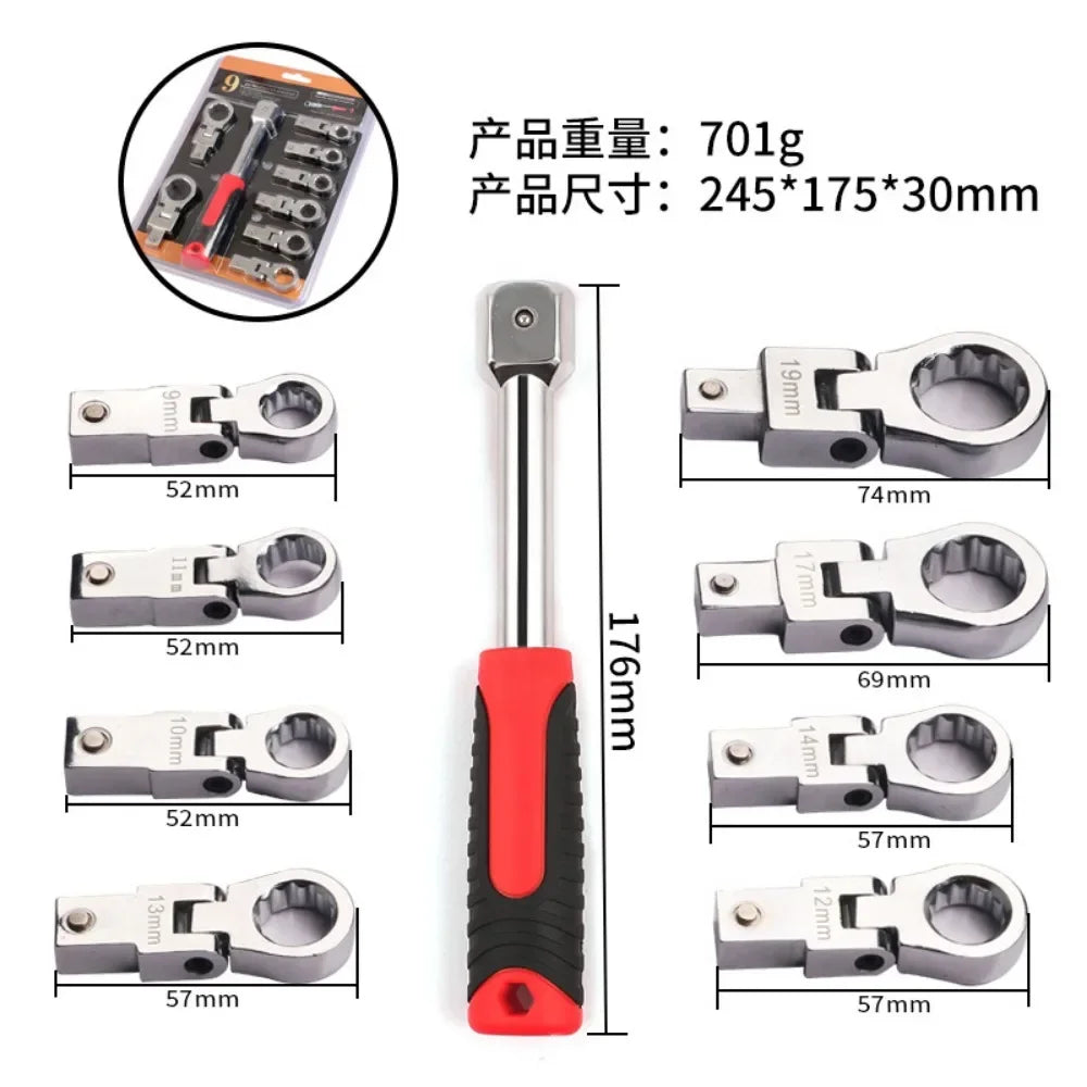 TOTNEND Ratchet Wrench Set 180° Rotatable Interchangeable Heads Ratchet Wrench Set Richie's
