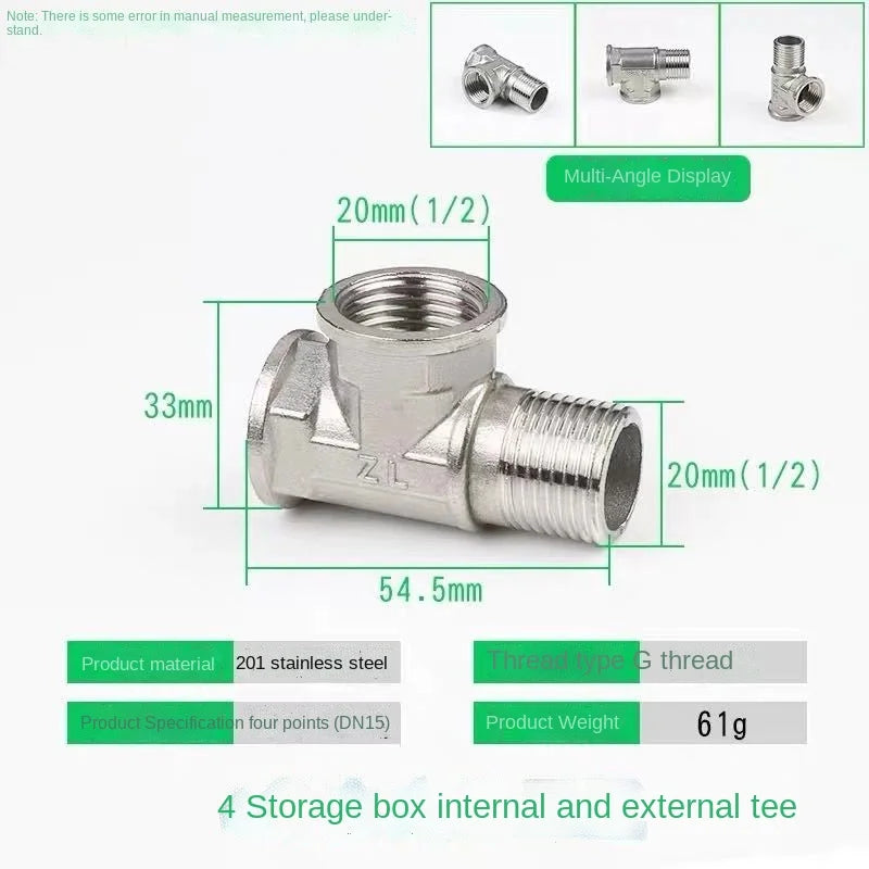 Stainless Steel Pipe Fittings Tee Elbow Reducer DN20 DN15 Pipe Fittings Richie's Tee 61g 1/2"