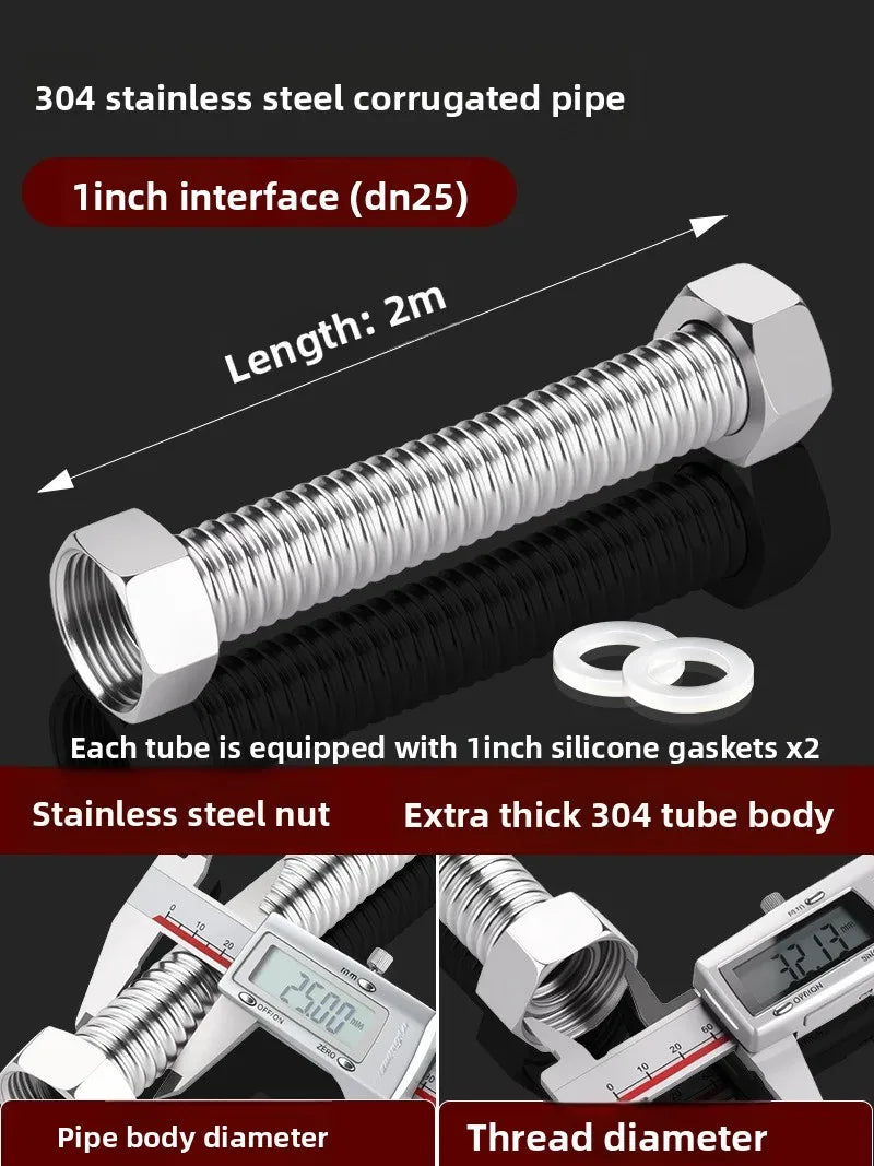 1" 304 Stainless Steel Bellows Metal Hose | High-Pressure Threaded Metal Bellows Hose Richie's 2M