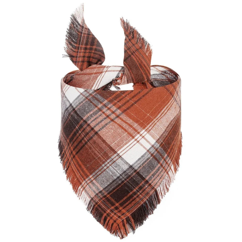 Plaid Dog Bandana with Tassels – Soft Washable Pet Scarf Dog Bandana Scarf Richie's 05