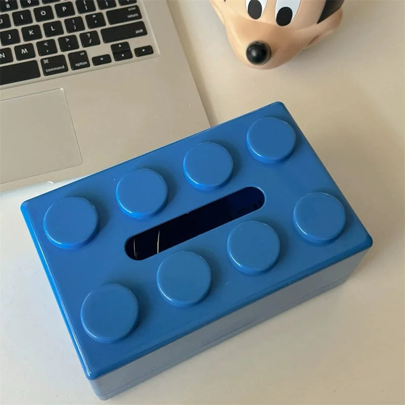 Building Block Tissue Box Plastic Organizer – Bright Colors Tissue Box Holder Richie's blue 1pc