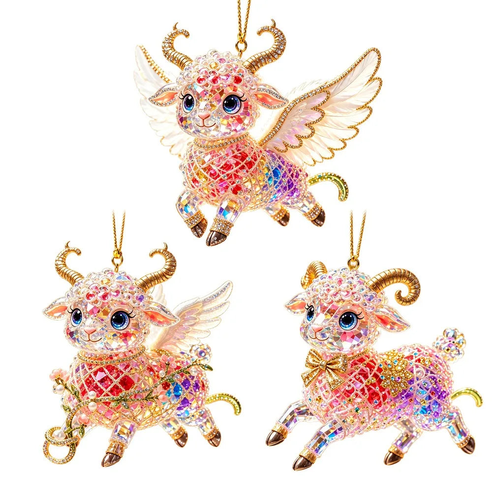 Rhinestone Goat Hanging Ornament – Acrylic Zodiac Charm Set Holiday Ornament Set Richie's 5-3PCS