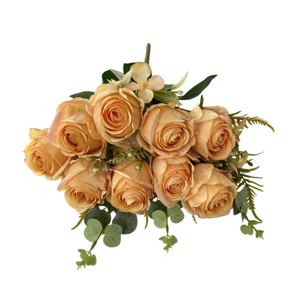 9-Head Multicolor Artificial Rose Bouquet – Bridal & Home Decor Artificial Flower Bouquet Richie's Orange