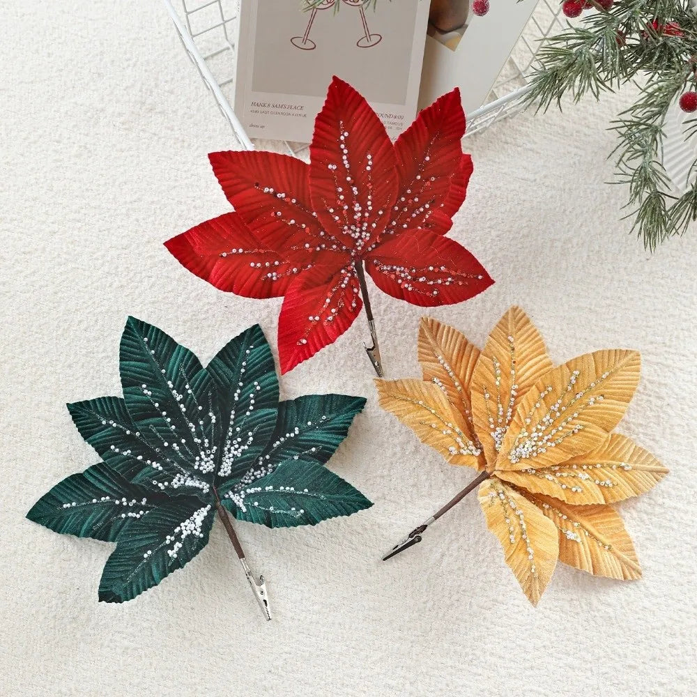 25CM Glitter Artificial Poinsettia Flower – Christmas Décor Artificial Christmas Flower Richie's