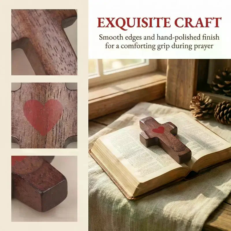 Black Walnut Wooden Pocket Prayer Cross – Handheld Faith Gift Wooden Prayer Cross Richie's