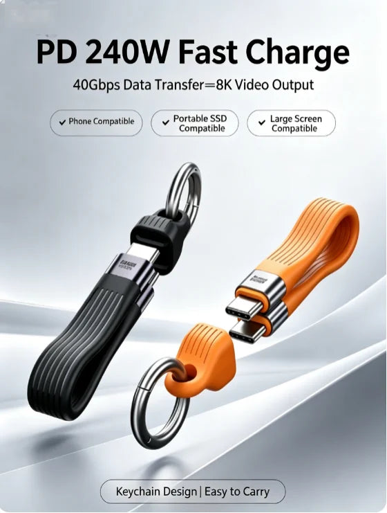 FUCHU 240W USB-C Cable – 40Gbps, 8K Video, Keychain Design USB-C Charging Cable Richie's