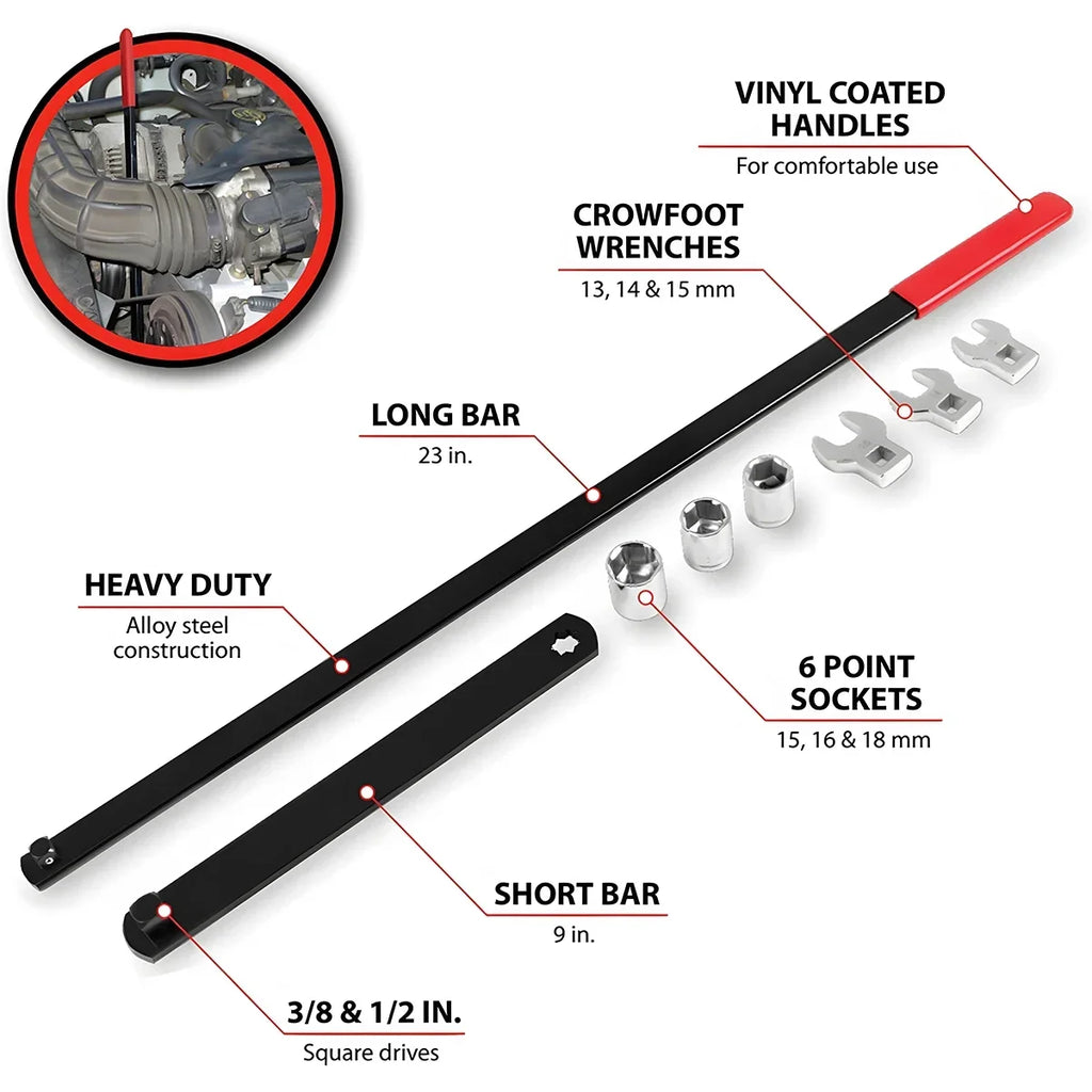 8-Piece Serpentine Belt Tensioner Tool Kit 3/8" & 1/2" Drive Automotive Tool Kit Richie's