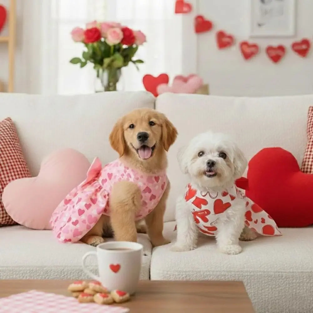 Heart Pattern Dog Princess Dress – Bow Lace Pet Skirt XS–XL Dog Dress Richie's