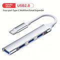 FUCHU 4-in-1 USB 2.0 Hub – USB-C & USB-A, 4 Ports USB Hub Richie's Silver Type C