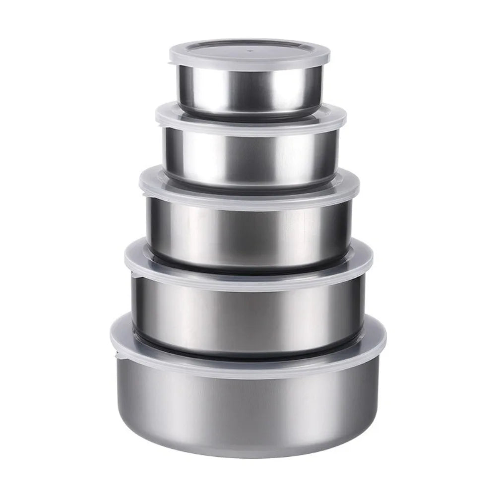 5-Piece Stainless Steel Salad Bowl Set with Leak-Proof Lids Food Storage Bowl Set Richie's Silver