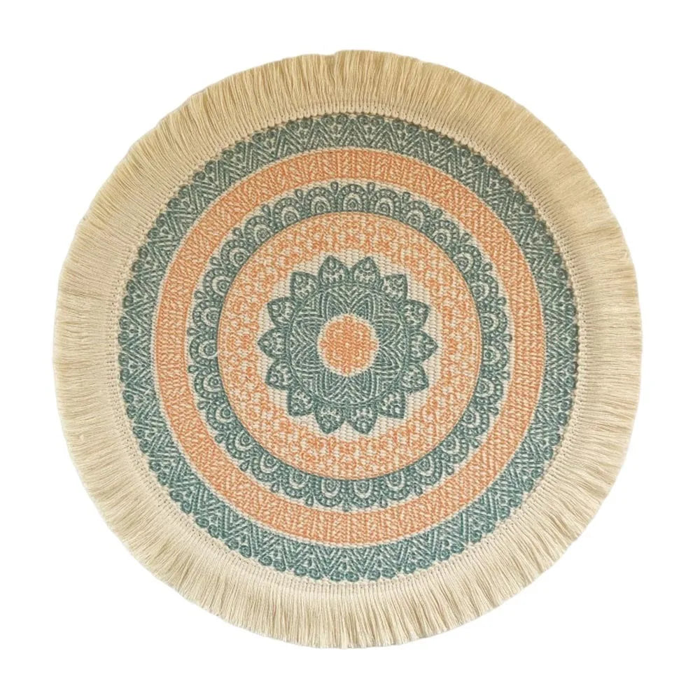 Bohemian Round Woven Placemat – Heat Resistant & Non-Slip Tassel Woven Placemat Richie's Green L