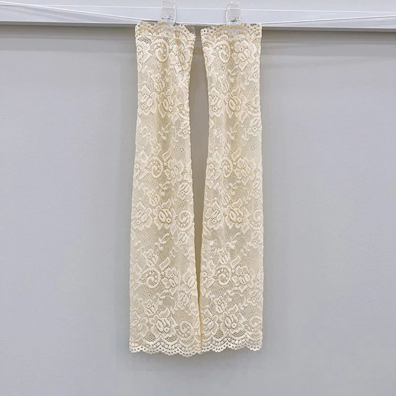 Women's Ice Silk Lace Arm Sleeves UV Fingerless Driving Gloves Arm Sleeves Richie's skin color