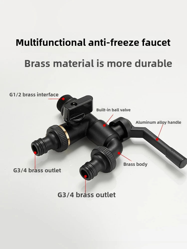Black Brass Dual Outlet Anti-Freeze Outdoor Garden Faucet 1/2" Outdoor Garden Faucet Richie's