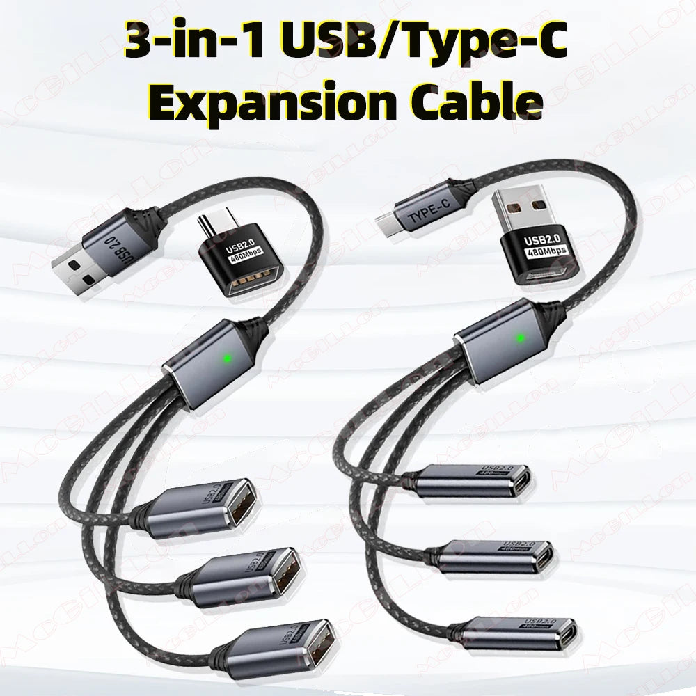 3-in-1 USB-A & Type-C OTG Splitter Hub – Fast Charge & Data USB Hub Adapter Richie's