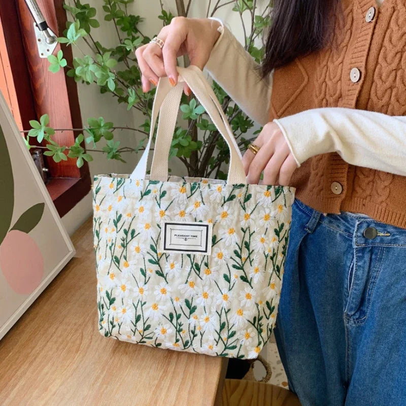 Daisy Embroidered Canvas Tote Bag – Women's Floral Handbag Canvas Tote Bag Richie's