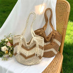 Hollow Flower Woven Cotton Tote Bag – Women's Beach Shoulder Bag Woven Tote Bag Richie's