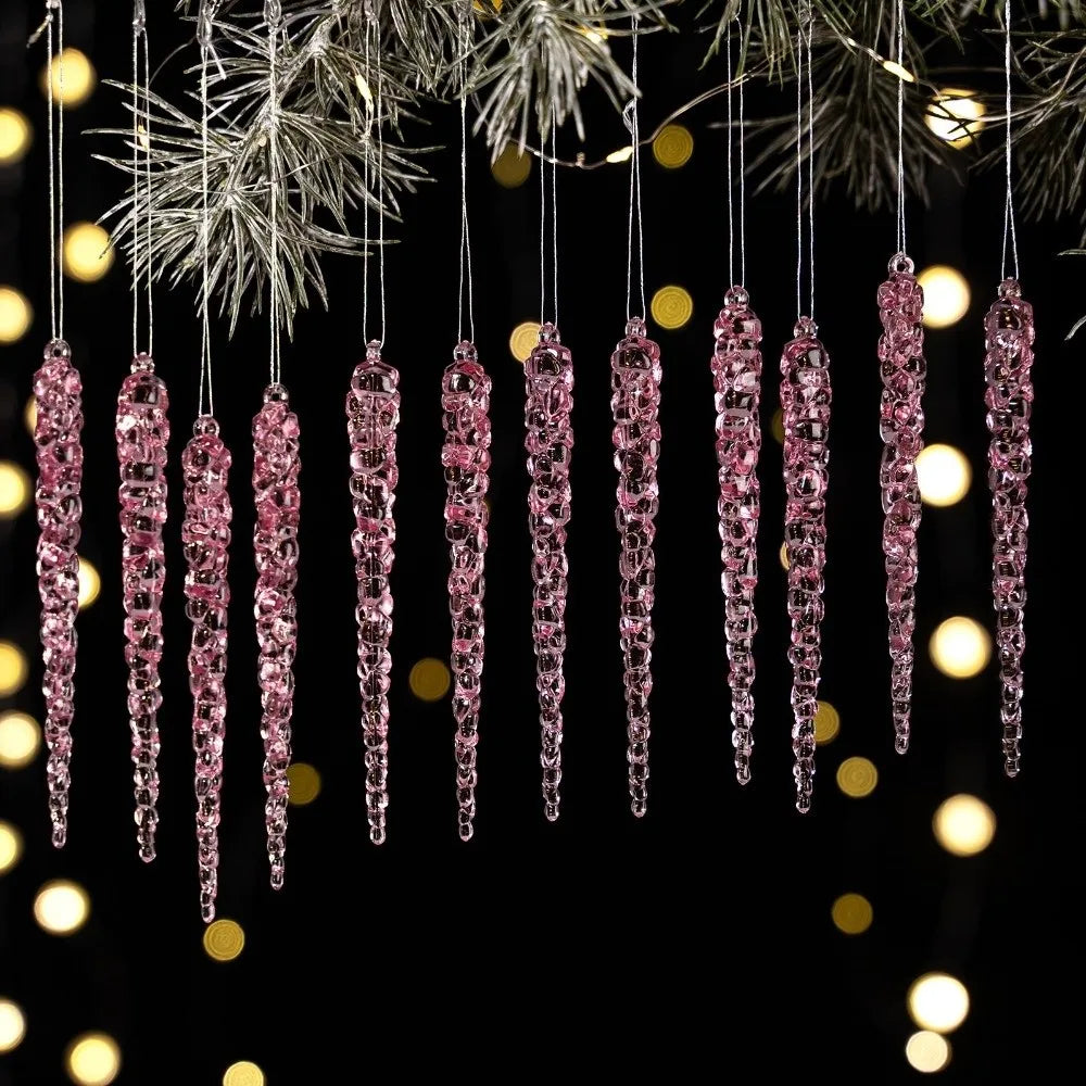 12pcs Crystal Clear Acrylic Christmas Icicle Ornaments Christmas Ornaments Richie's Pink