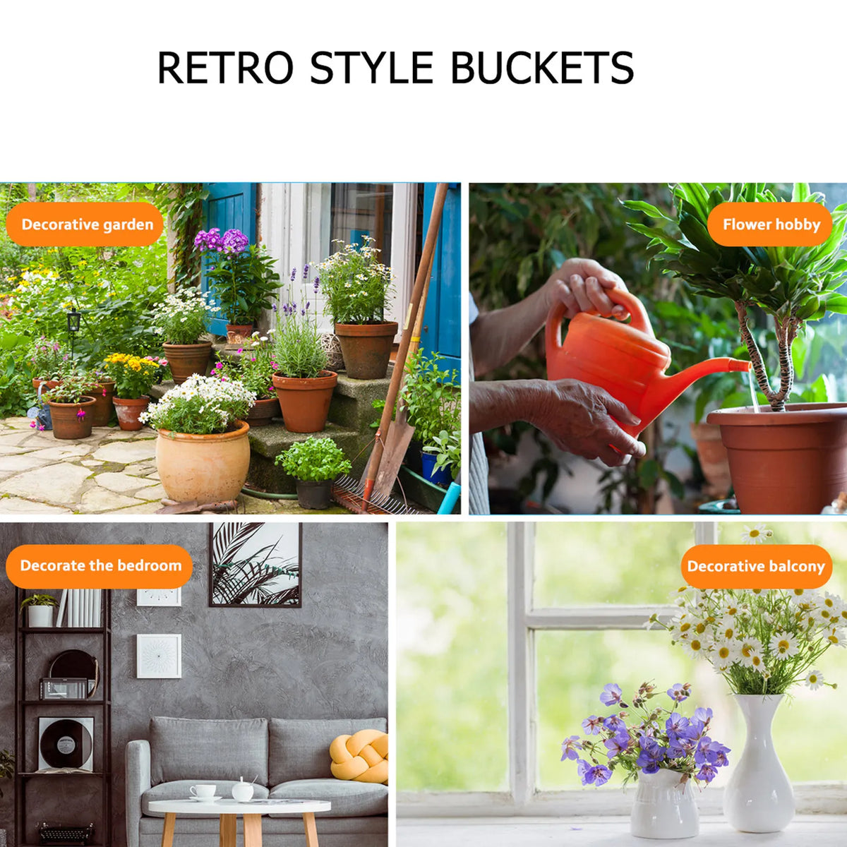 Retro Iron Flower Bucket Vintage Garden Pail & Sprinkler Set Garden Planter Bucket Richie's
