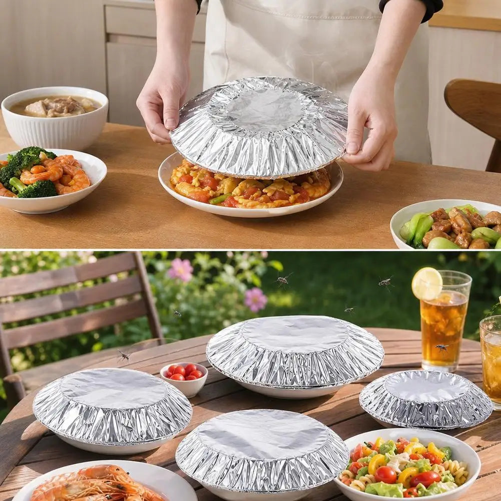 50-Pack Reusable Aluminum Foil Food Covers with Elastic Edges Food Cover Lids Richie's