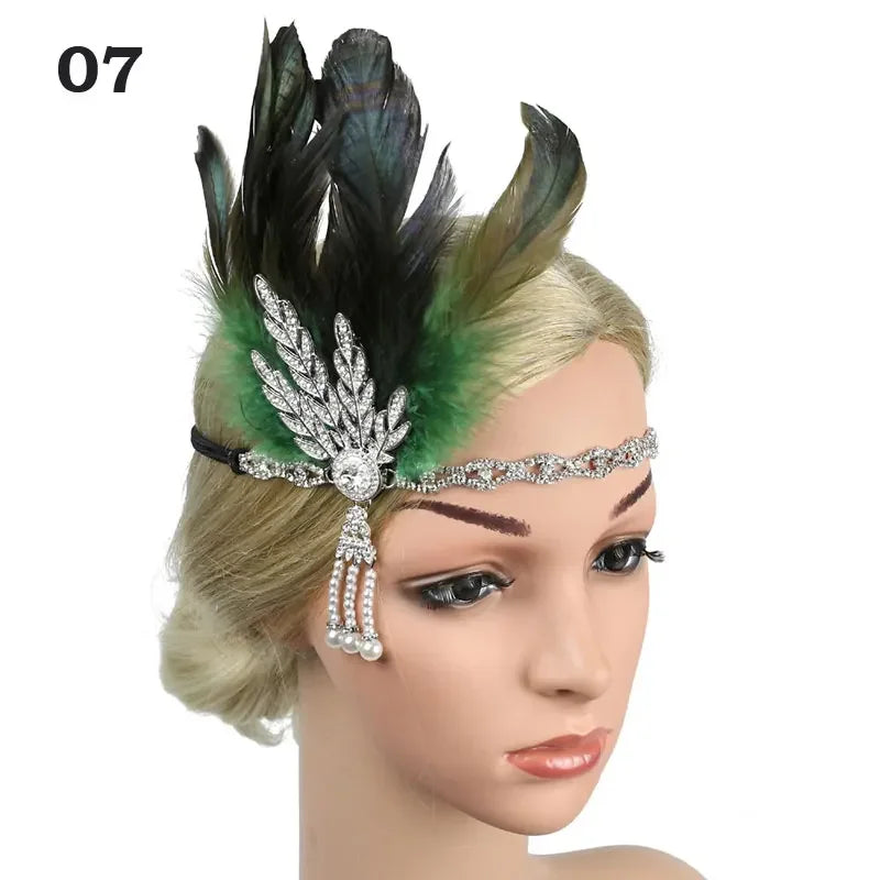 Women's Feather Flapper Headband – 1920s Vintage Rhinestone Feather Flapper Headband Richie's 07