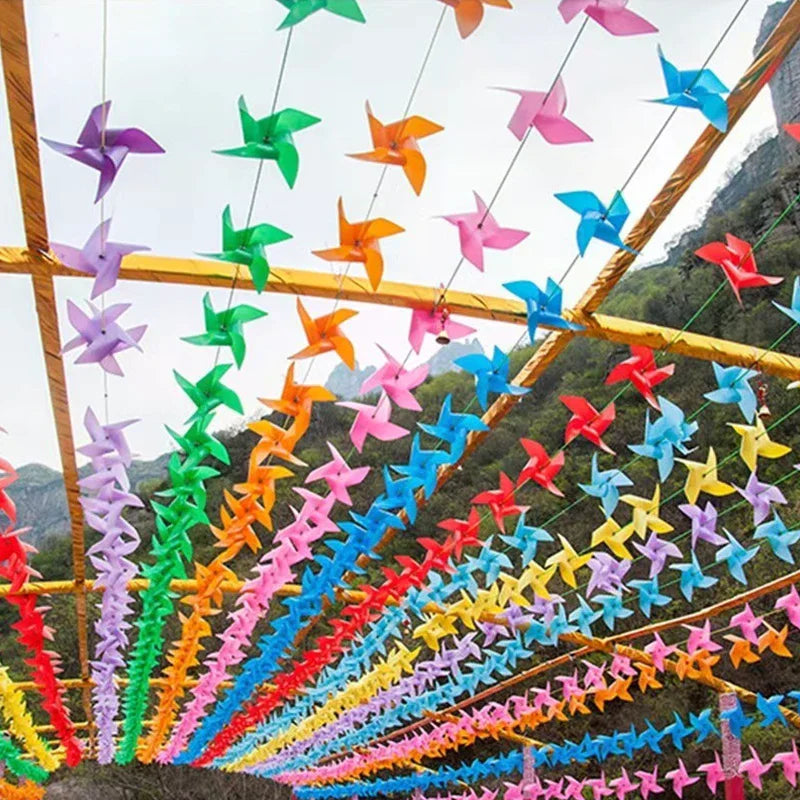 100Pcs Plastic Pinwheels Decorative Windmill Set + 30M Rope Garden Pinwheel Set Richie's