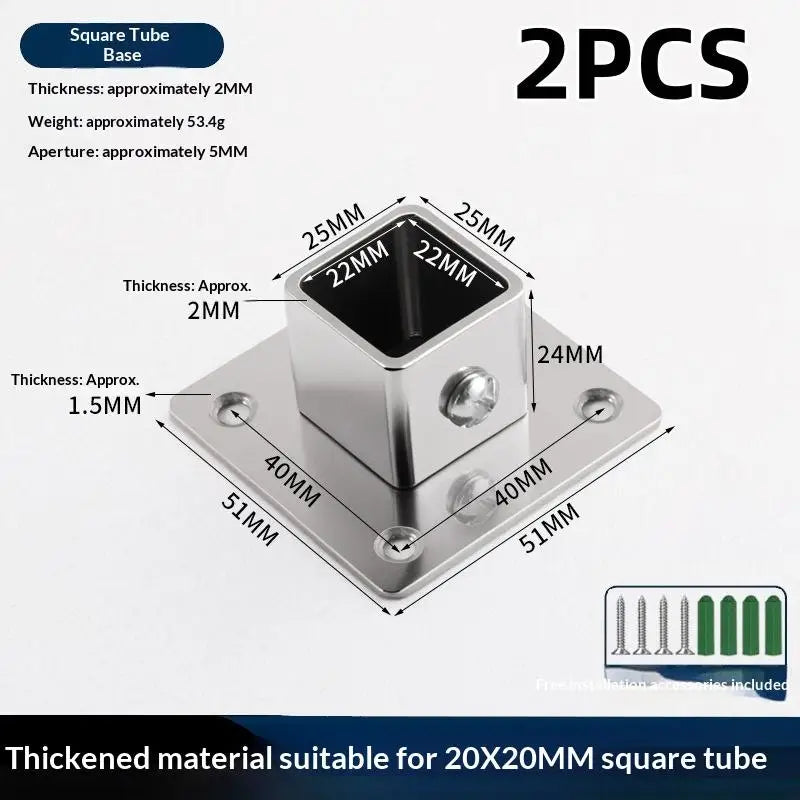 Stainless Steel Square Tube Flange Base Connector 25/30/35mm Tube Flange Connector Richie's 20MM 2PCS