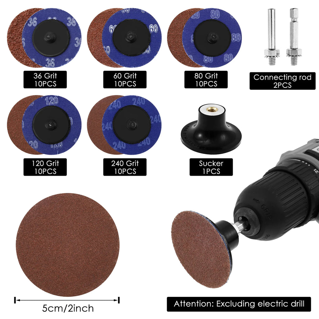2-Inch Sanding Discs 5-Grit Grinder Kit 50/100 Pcs – Fast Grinding Sanding Disc Kit Richie's 50pcs 36-60-80-120-240grit