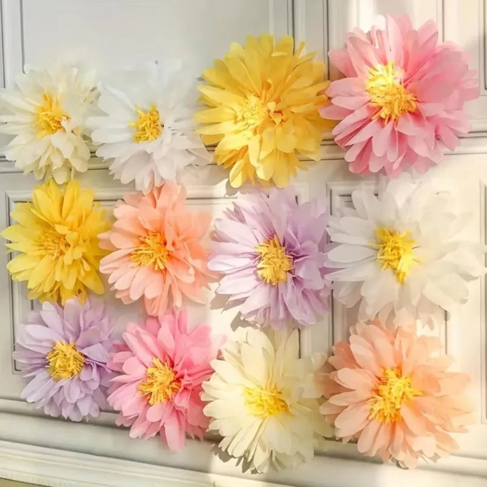 Daisy Paper Pom Poms Hanging Garland Set – 6 or 12 Pieces Paper Party Decorations Richie's