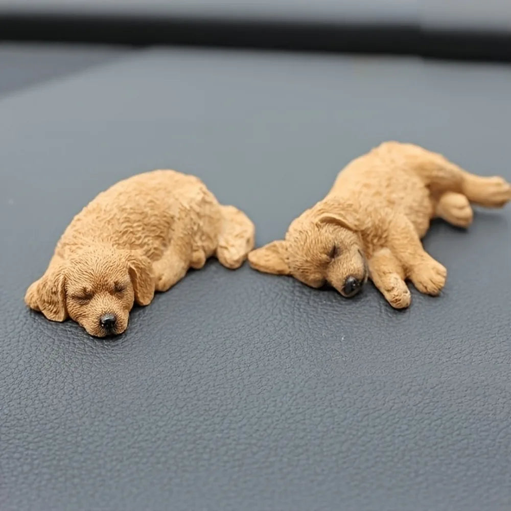 2Pcs Golden Retriever Sleeping Puppy Resin Car Ornaments Resin Dog Figurine Richie's B