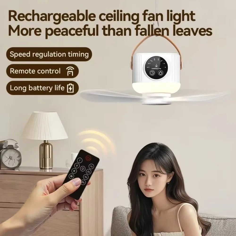 USB Rechargeable Hanging Ceiling Fan – Remote & LED Light Portable Ceiling Fan Richie's