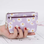Daisy Print Coin Purse with Zipper & Keychain – Women's Wallet Coin Purse Wallet Richie's purple