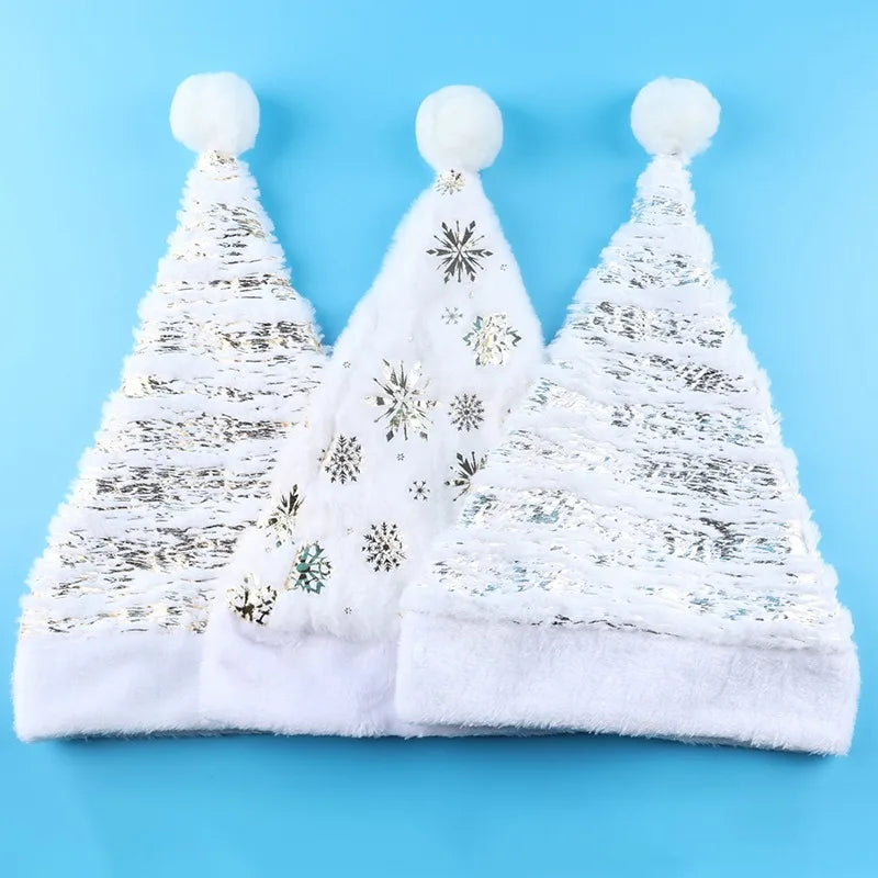 White Plush Santa Hat Gold Silver Sequin Snowflake Christmas Cap Christmas Santa Hat Richie's