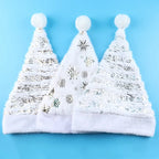 White Plush Santa Hat Gold Silver Sequin Snowflake Christmas Cap Christmas Santa Hat Richie's