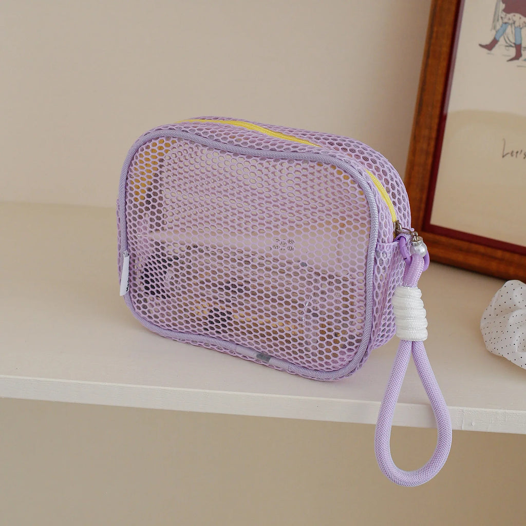 Mesh Cosmetic Bag Transparent Travel Makeup Organizer Pouch Cosmetic Organizer Bag Richie's S-purple