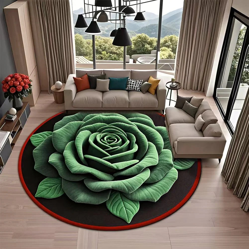 Non-Slip Round Rose Floor Mat 3D Flower Carpet 23.6" Decorative Floor Mat Richie's Green
