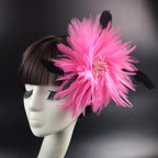 Bridal Feather Headband with Flower – Women's Wedding Hair Clip Feather Hair Accessory Richie's Pink
