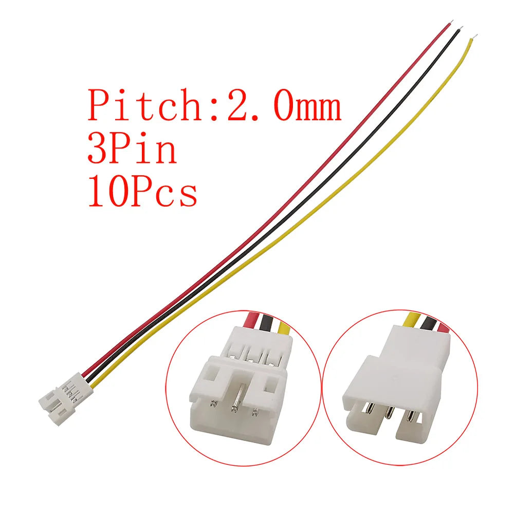 10Pcs JST PH 2.0mm Connector 2–6 Pin Male Female 26AWG Cables Wire Connector Set Richie's 10Pcs 3Pin-K
