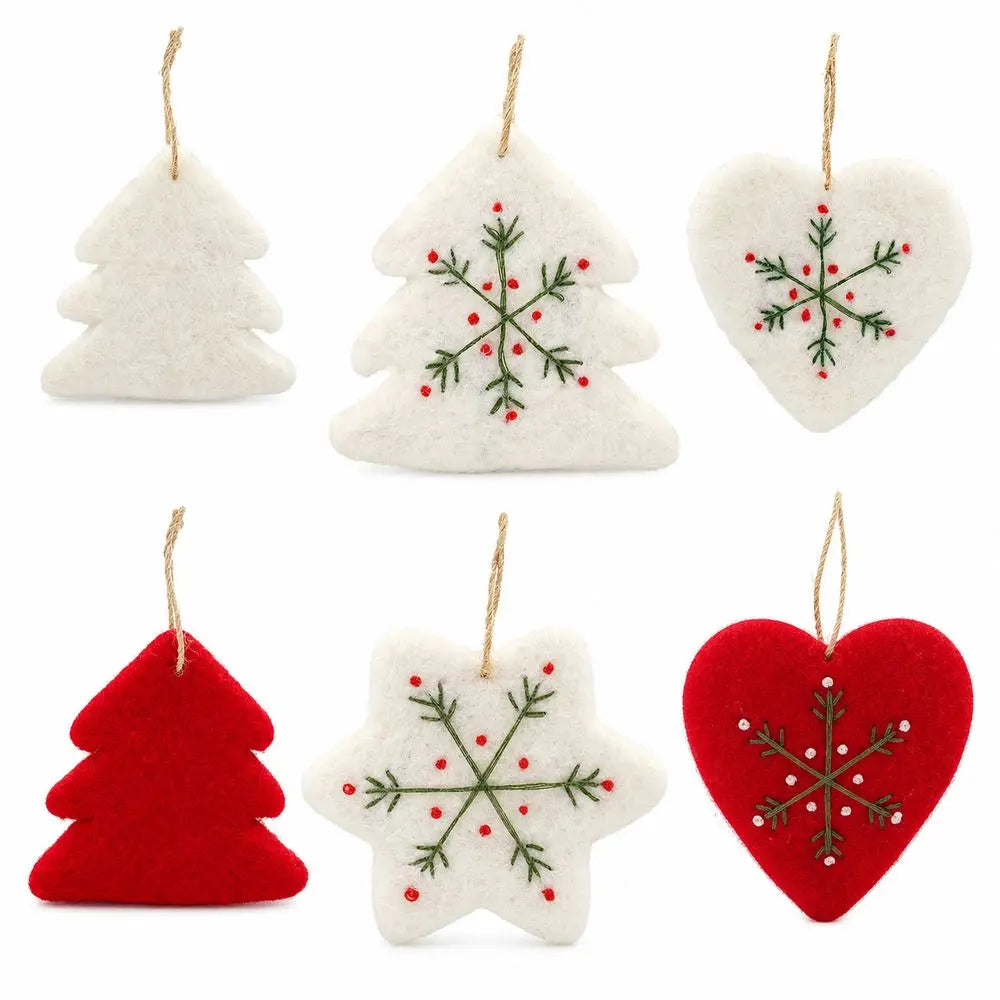 Felt Christmas Ornaments Embroidered Snowflake Tree Star Heart Christmas Ornaments Richie's