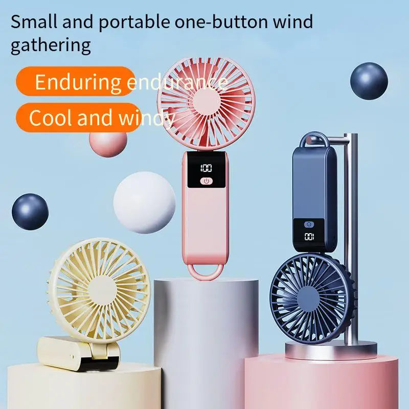 Foldable Handheld Fan USB-C Rechargeable LED Display 5-Speed Handheld Portable Fan Richie's