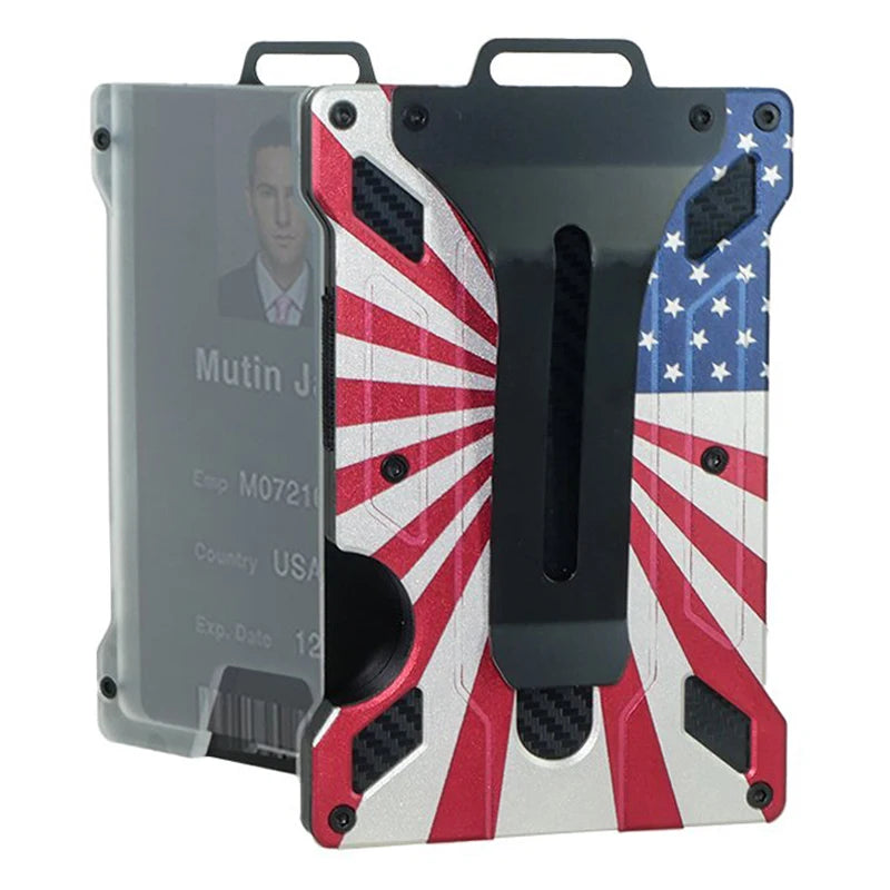 Aluminum Alloy RFID Blocking ID Badge Holder with Back Clip ID Badge Holder Richie's USA Flag