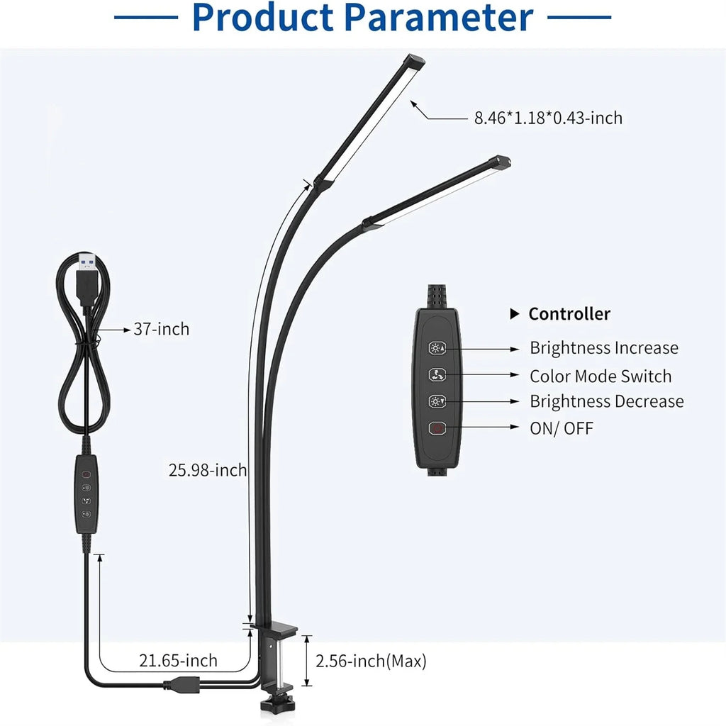 KEBINCPLED USB Clamp Desk Lamp Dimmable Rotatable LED Light Clamp Desk Lamp Richie's