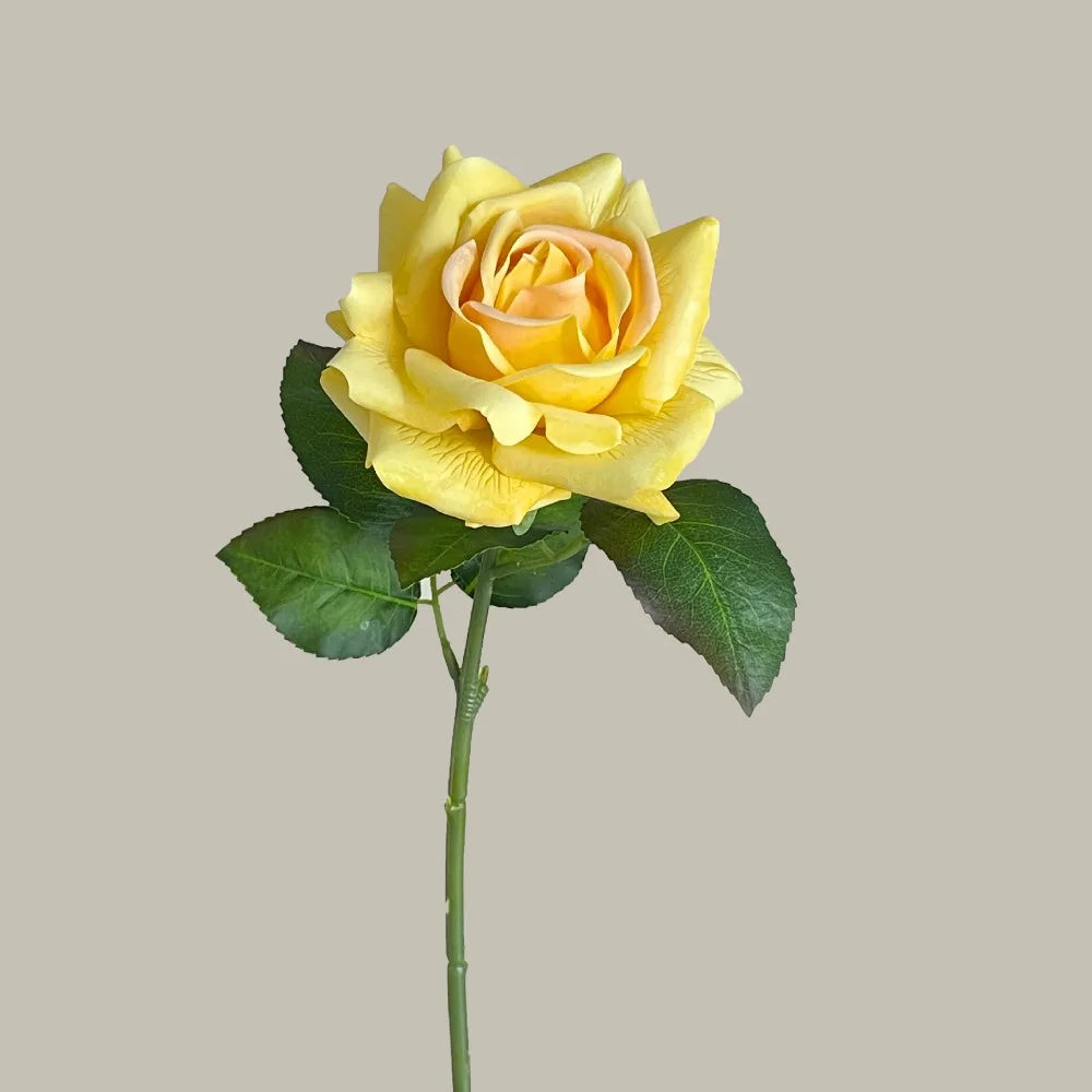 Multicolor Artificial Rose Single Stem – Real Touch Faux Flower Artificial Flower Richie's Yellow