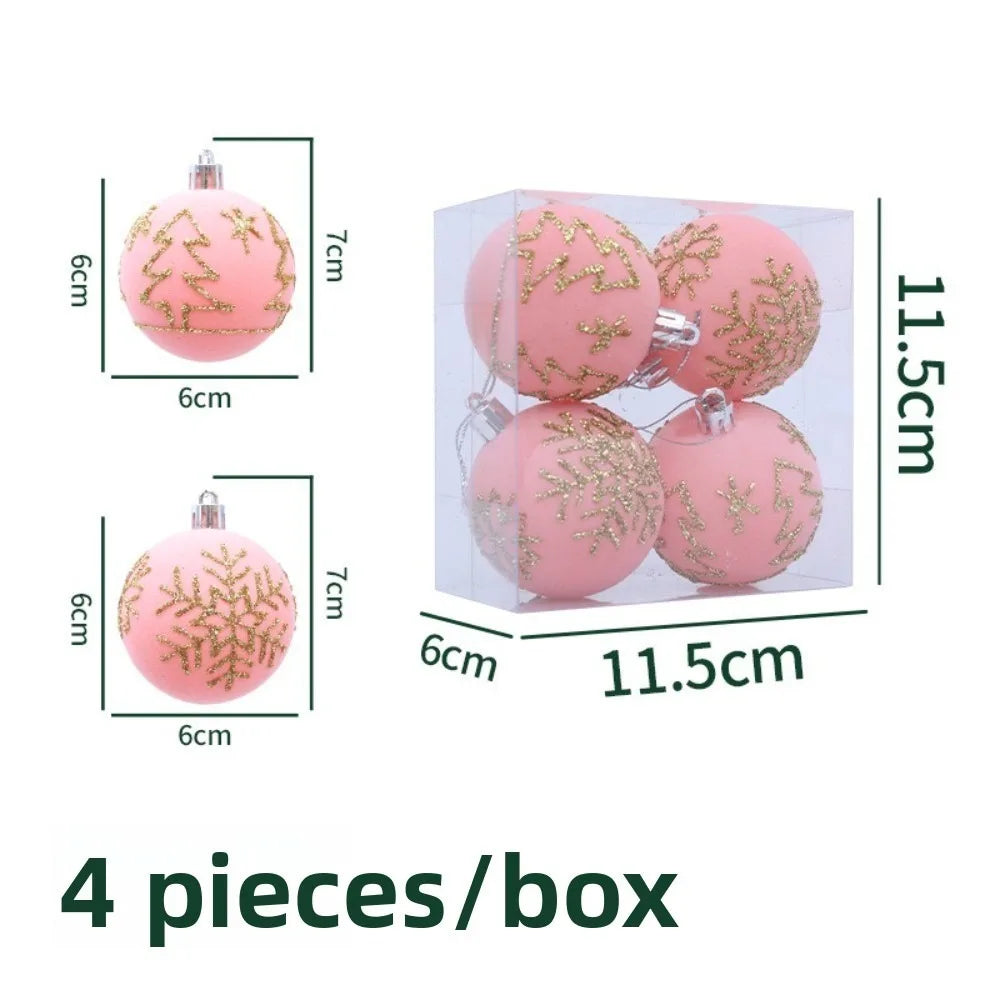 4PCS Flocked Christmas Ball Ornaments 6cm Xmas Tree Pendants Christmas Tree Ornaments Richie's 4